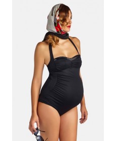 Pez D'Or 'Retro' Ruched One-Piece Maternity Swimsuit  - Black