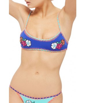 Topshop Embroidered Crochet Bikini Top US (fits like 14) - Blue