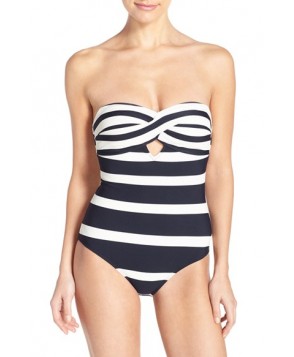 Ted Baker London 'Cirana' Textured Bandeau One-Piece Swimsuit - Blue