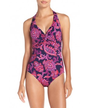 Tommy Bahama 'Jacobean' Halter One-Piece Swimsuit - Pink