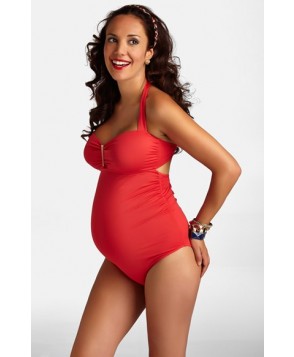 Pez D'Or Solid One-Piece Maternity Swimsuit  - Coral