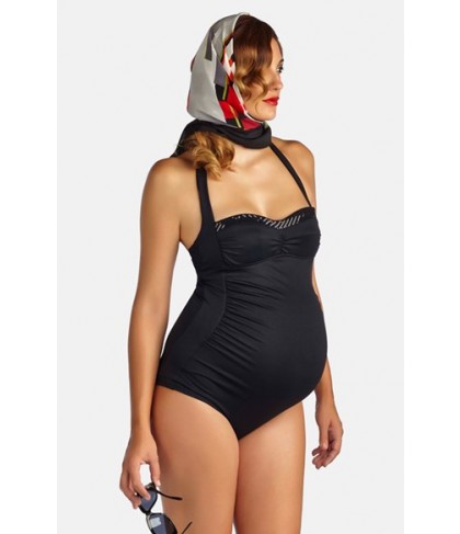 Pez D'Or 'Retro' Ruched One-Piece Maternity Swimsuit  - Black